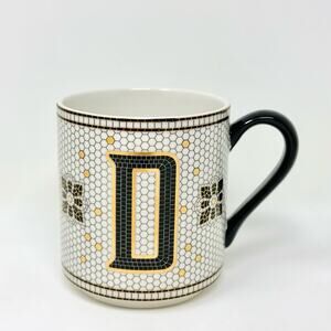 Anthropologie Bistro Monogram Mug “D” Tiled Metallic Gold Mid Century Art Deco